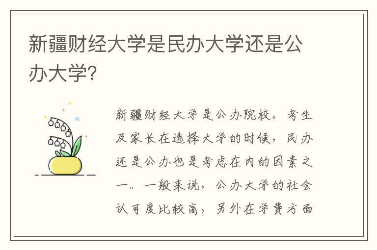 新疆财经大学是民办大学还是公办大学？