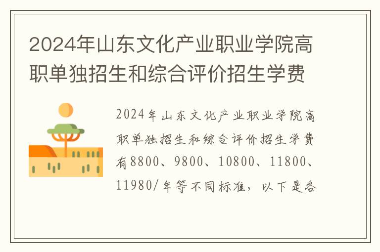 2024年山东文化产业职业学院高职单独招生和综合评价招生学费是多少及各专业收费标准