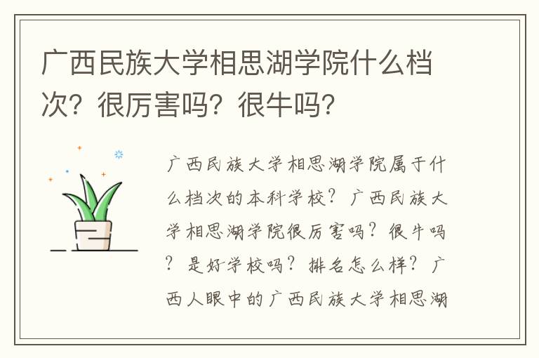 广西民族大学相思湖学院什么档次？很厉害吗？很牛吗？