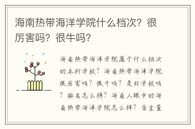 海南热带海洋学院什么档次？很厉害吗？很牛吗？