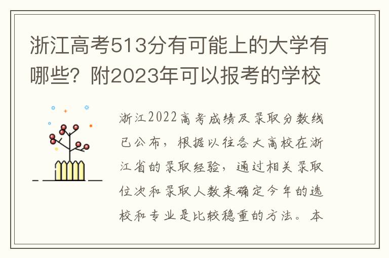 浙江高考513分有可能上的大学有哪些？附2023年可以报考的学校名单