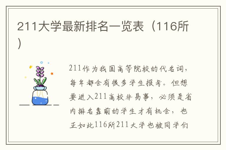 211大学最新排名一览表（116所）