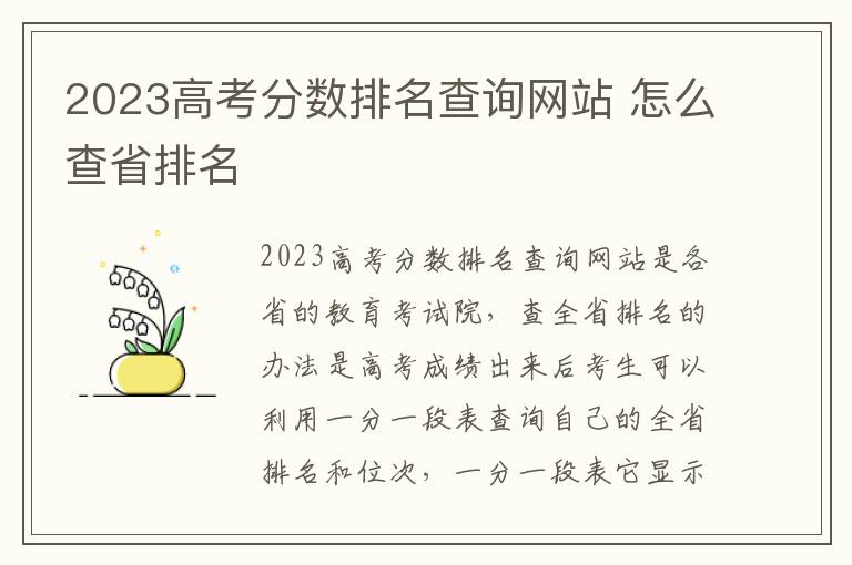 2023高考分数排名查询网站 怎么查省排名