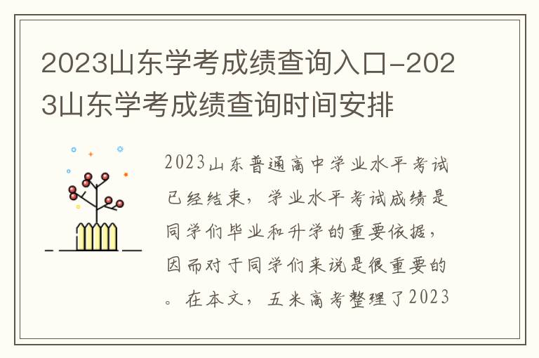 2023山东学考成绩查询入口-2023山东学考成绩查询时间安排