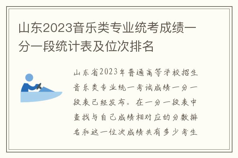 山东2023音乐类专业统考成绩一分一段统计表及位次排名