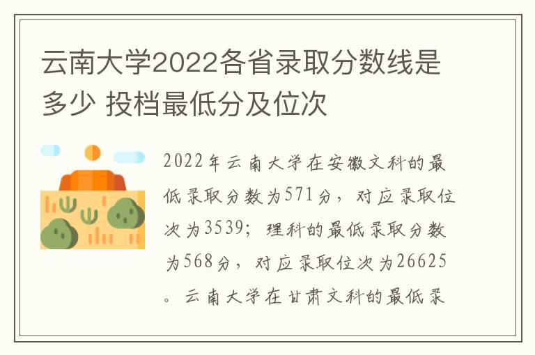 云南大学2022各省录取分数线是多少 投档最低分及位次