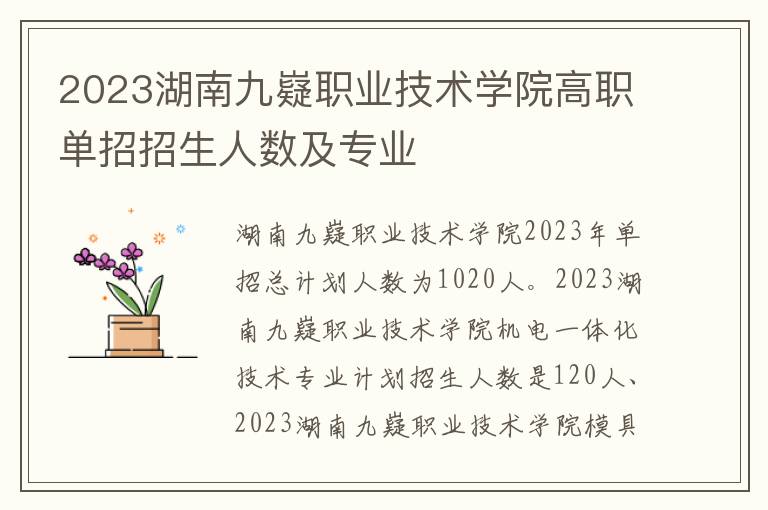 2023湖南九嶷职业技术学院高职单招招生人数及专业