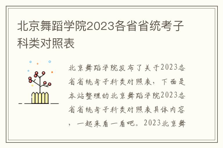 北京舞蹈学院2023各省省统考子科类对照表