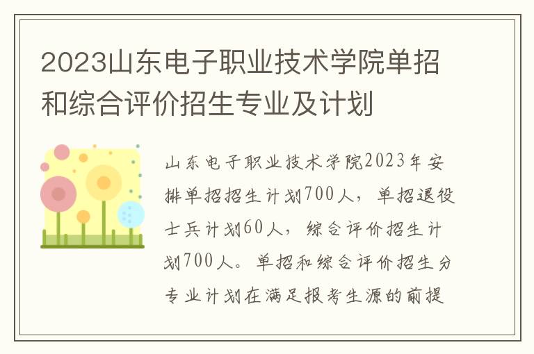 2023山东电子职业技术学院单招和综合评价招生专业及计划