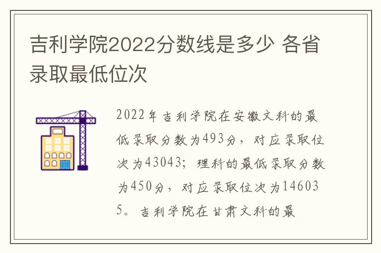 吉利学院2022分数线是多少 各省录取最低位次