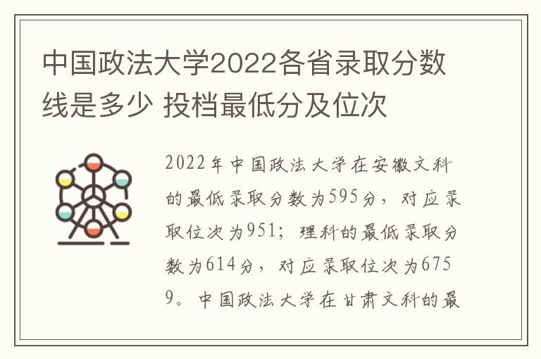 中国政法大学2022各省录取分数线是多少 投档最低分及位次