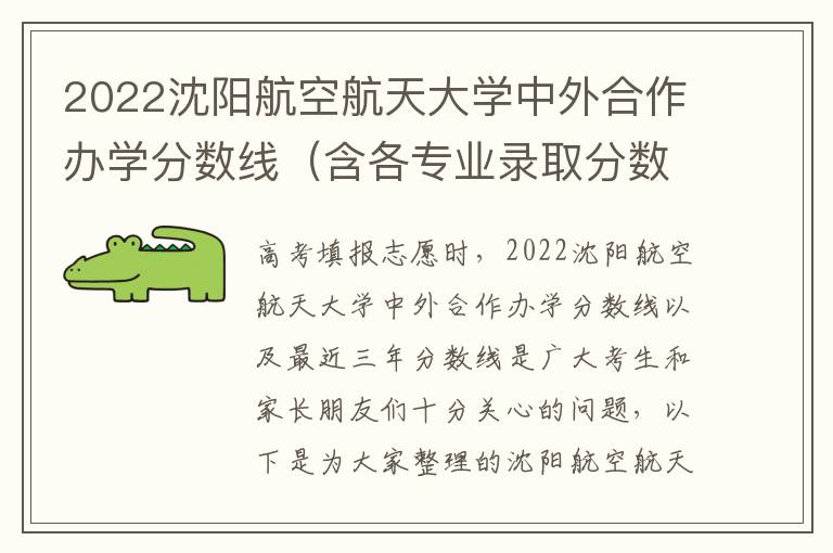 2022沈阳航空航天大学中外合作办学分数线（含各专业录取分数线）