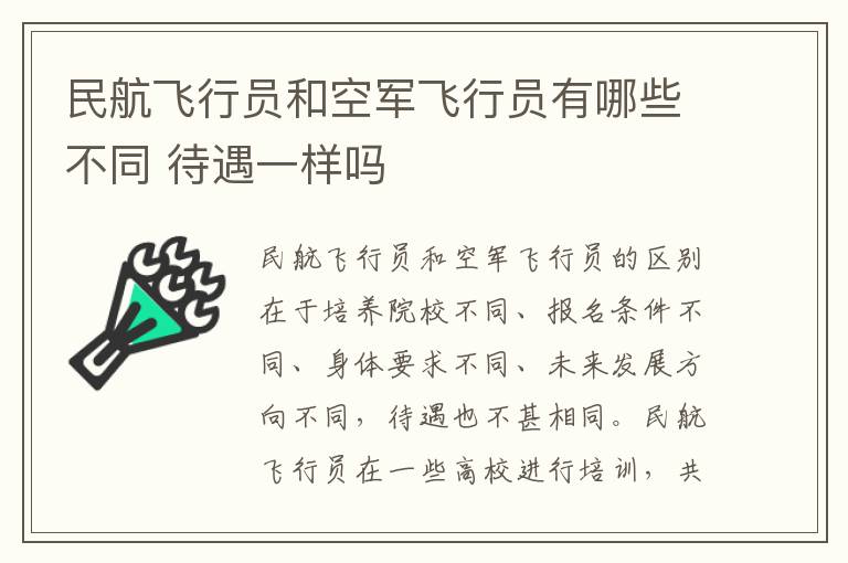 民航飞行员和空军飞行员有哪些不同 待遇一样吗