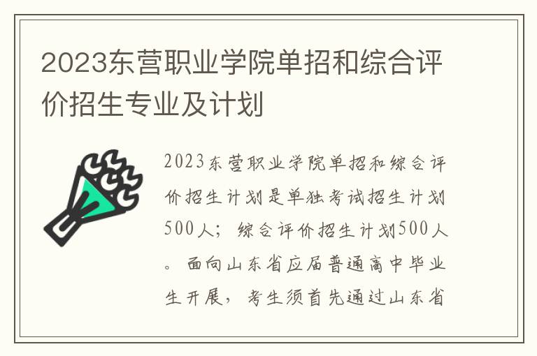 2023东营职业学院单招和综合评价招生专业及计划