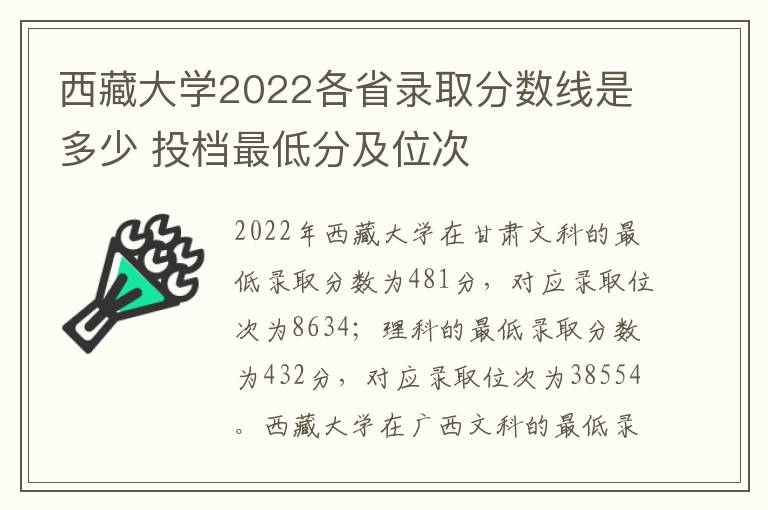 西藏大学2022各省录取分数线是多少 投档最低分及位次