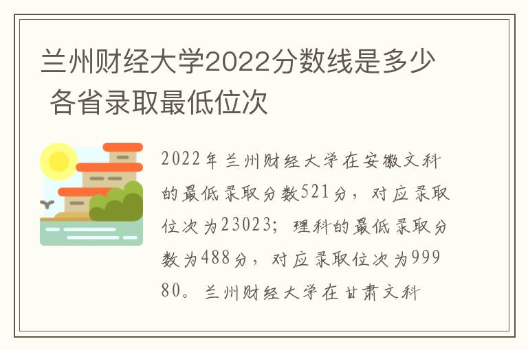 兰州财经大学2022分数线是多少 各省录取最低位次