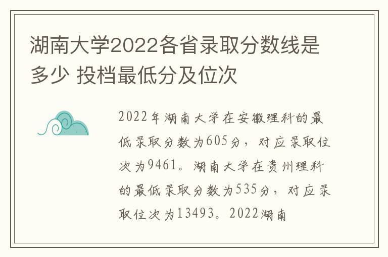 湖南大学2022各省录取分数线是多少 投档最低分及位次