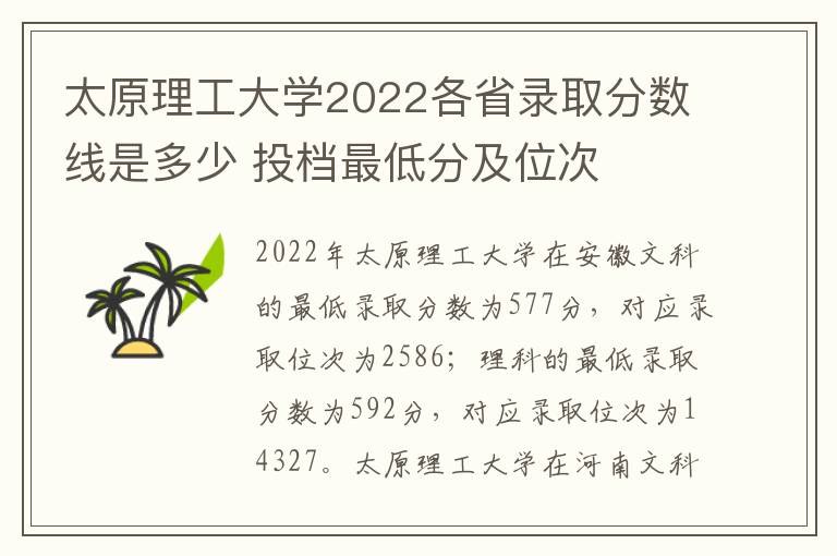 太原理工大学2022各省录取分数线是多少 投档最低分及位次