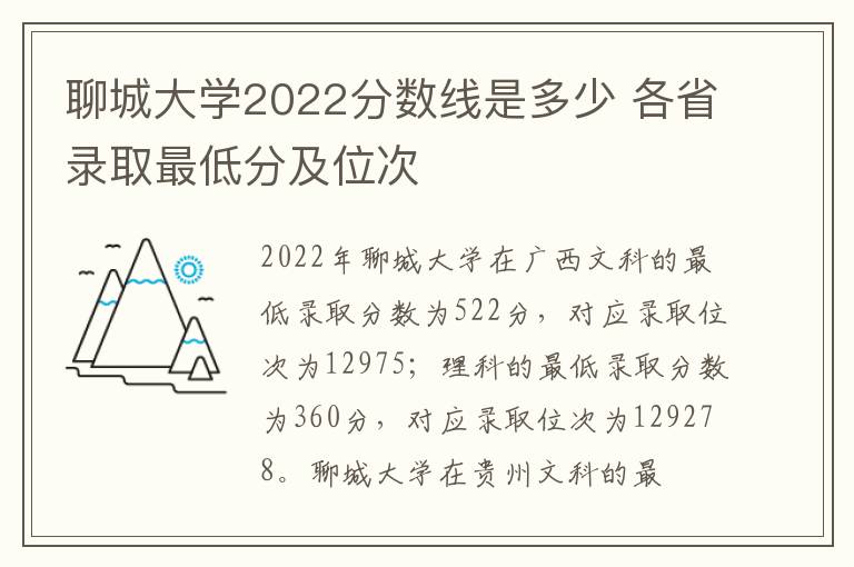 聊城大学2022分数线是多少 各省录取最低分及位次