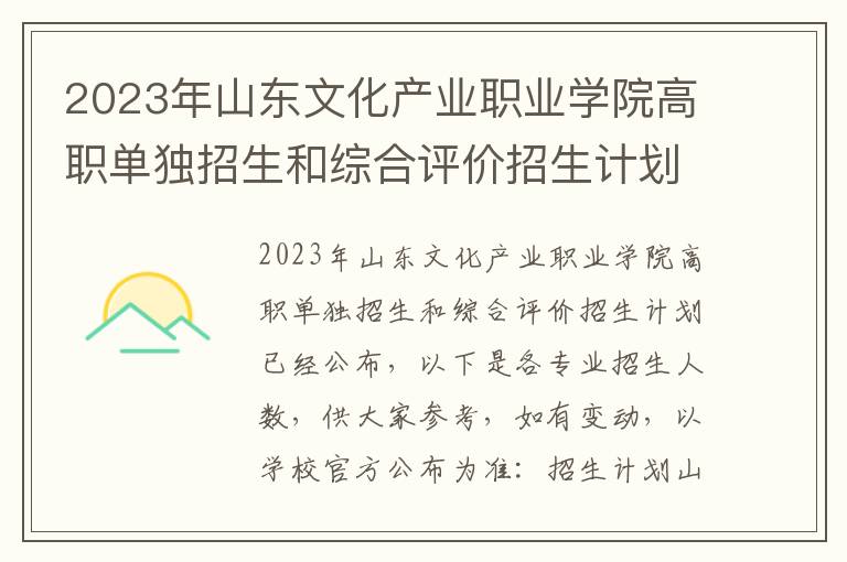 2023年山东文化产业职业学院高职单独招生和综合评价招生计划