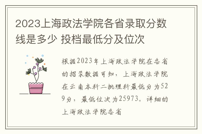 2023上海政法学院各省录取分数线是多少 投档最低分及位次