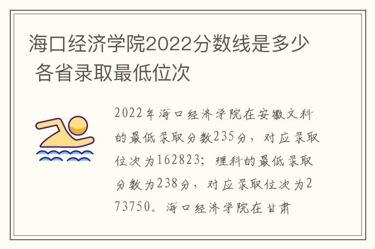 海口经济学院2022分数线是多少 各省录取最低位次