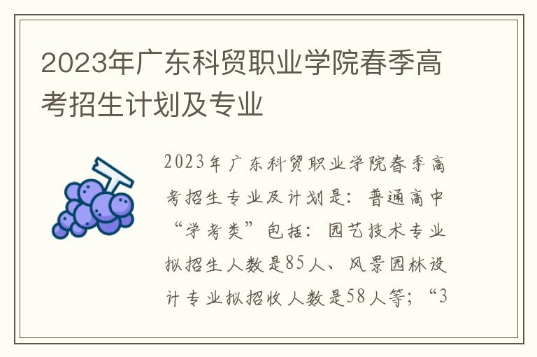 2023年广东科贸职业学院春季高考招生计划及专业