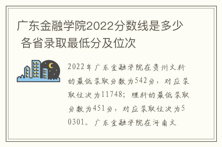 广东金融学院2022分数线是多少 各省录取最低分及位次