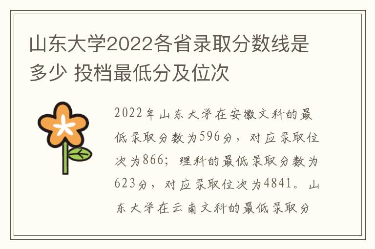 山东大学2022各省录取分数线是多少 投档最低分及位次