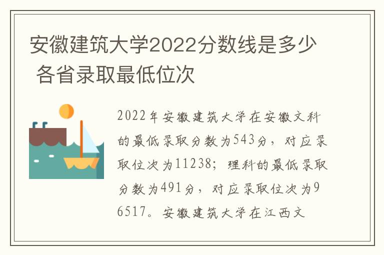 安徽建筑大学2022分数线是多少 各省录取最低位次