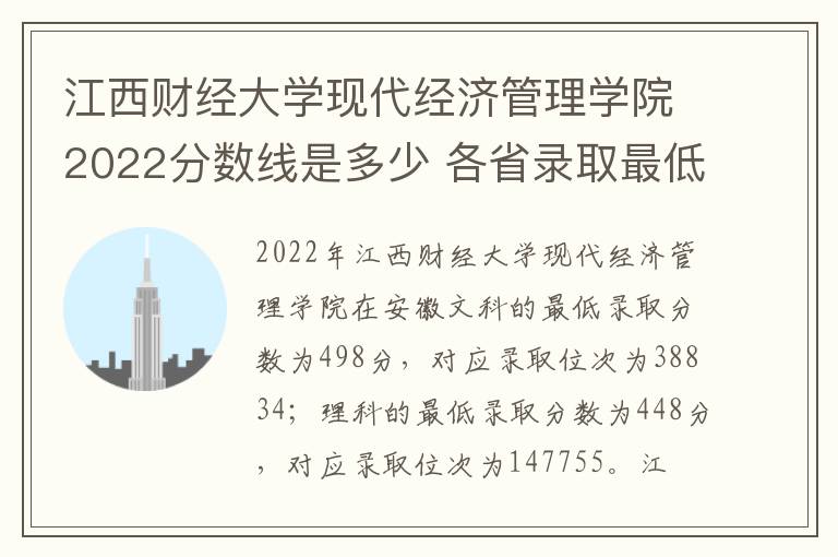 江西财经大学现代经济管理学院2022分数线是多少 各省录取最低位次