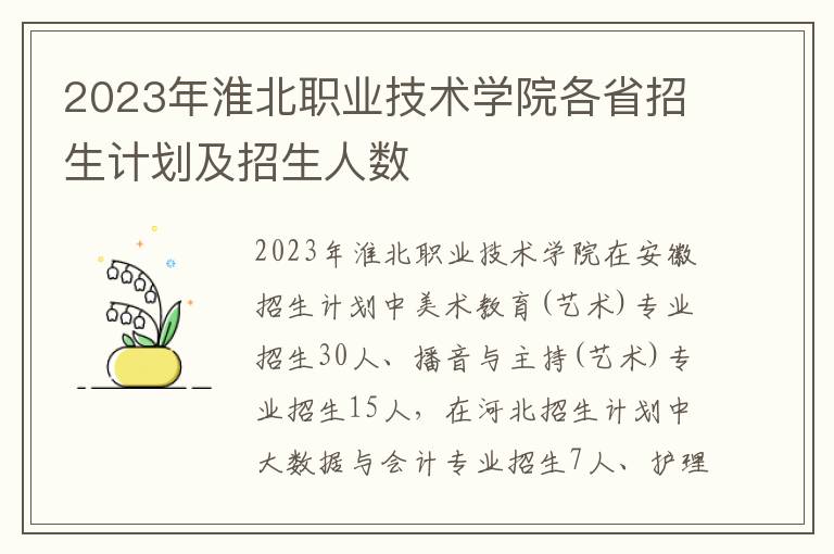 2023年淮北职业技术学院各省招生计划及招生人数