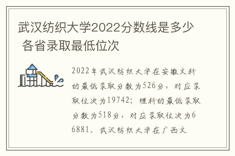 武汉纺织大学2022分数线是多少 各省录取最低位次