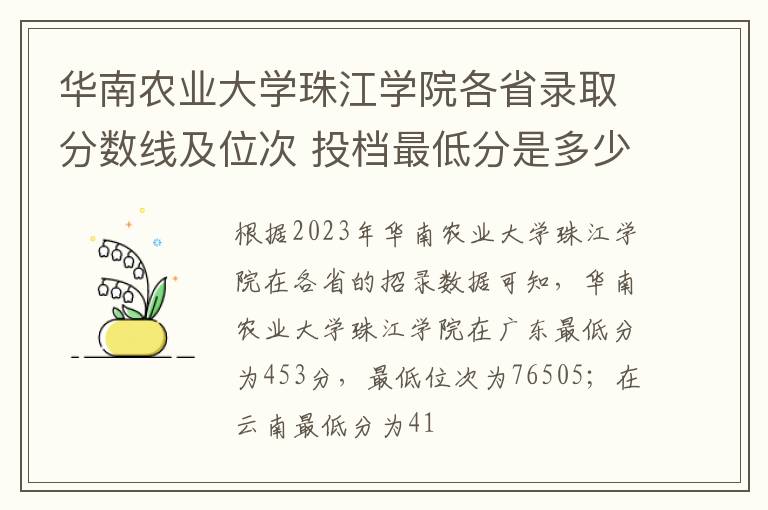 华南农业大学珠江学院各省录取分数线及位次 投档最低分是多少(2024年高考参考)