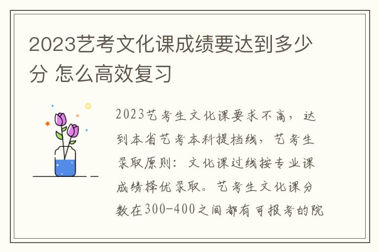 2023艺考文化课成绩要达到多少分 怎么高效复习