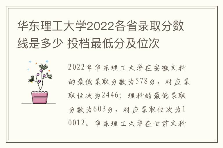 华东理工大学2022各省录取分数线是多少 投档最低分及位次