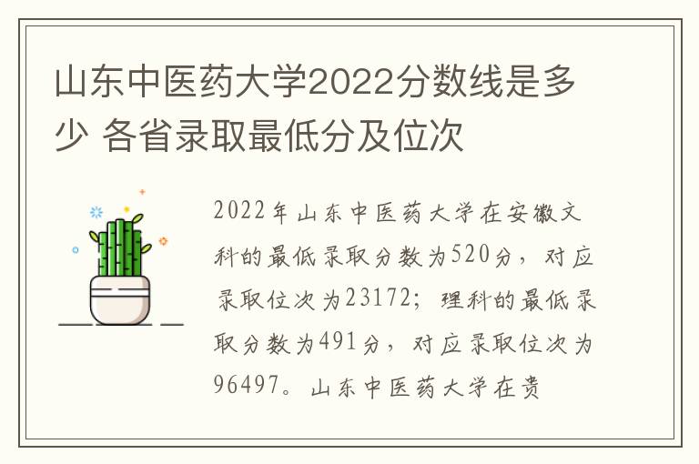 山东中医药大学2022分数线是多少 各省录取最低分及位次