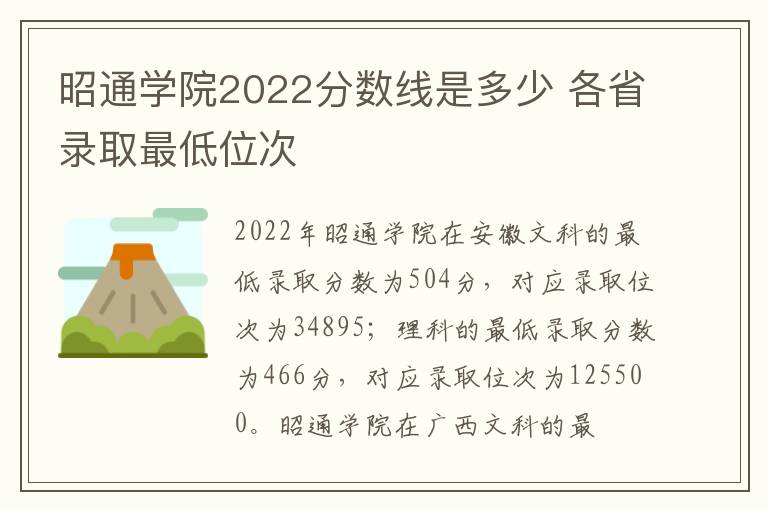 昭通学院2022分数线是多少 各省录取最低位次