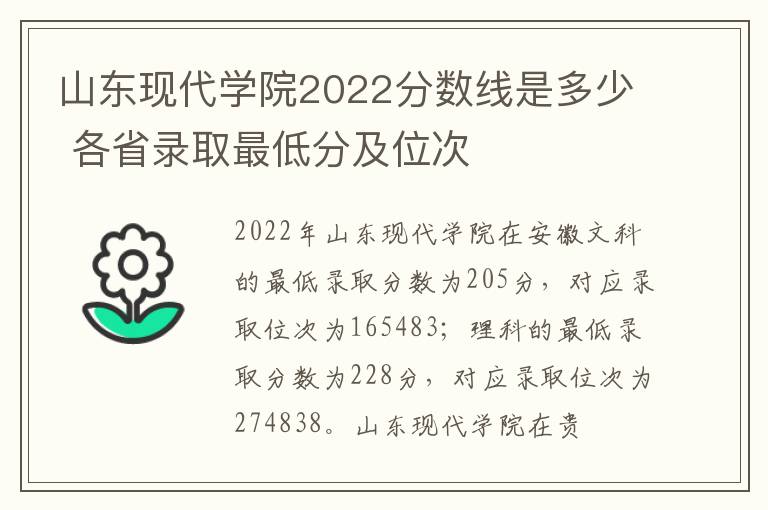 山东现代学院2022分数线是多少 各省录取最低分及位次