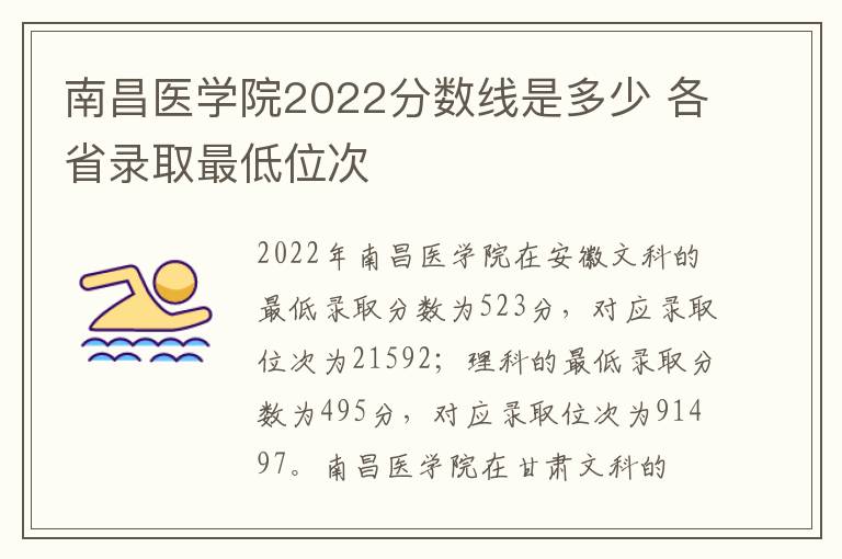 南昌医学院2022分数线是多少 各省录取最低位次