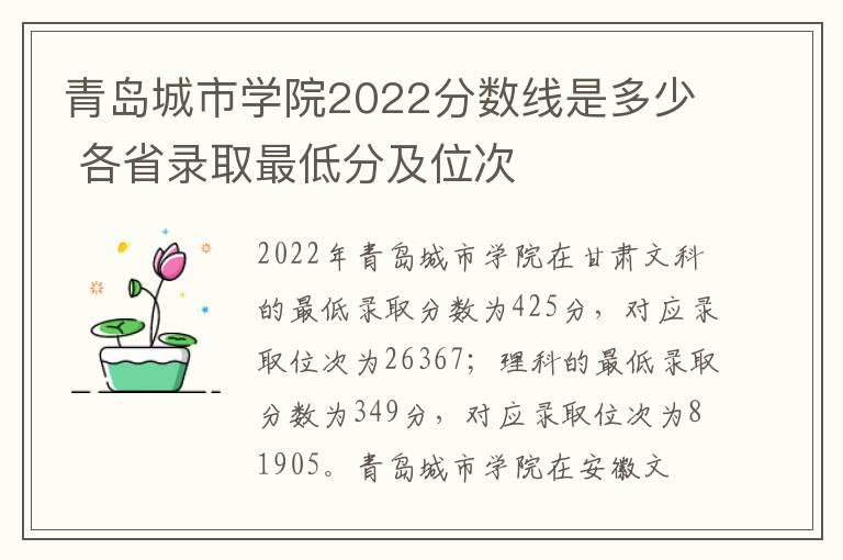 青岛城市学院2022分数线是多少 各省录取最低分及位次