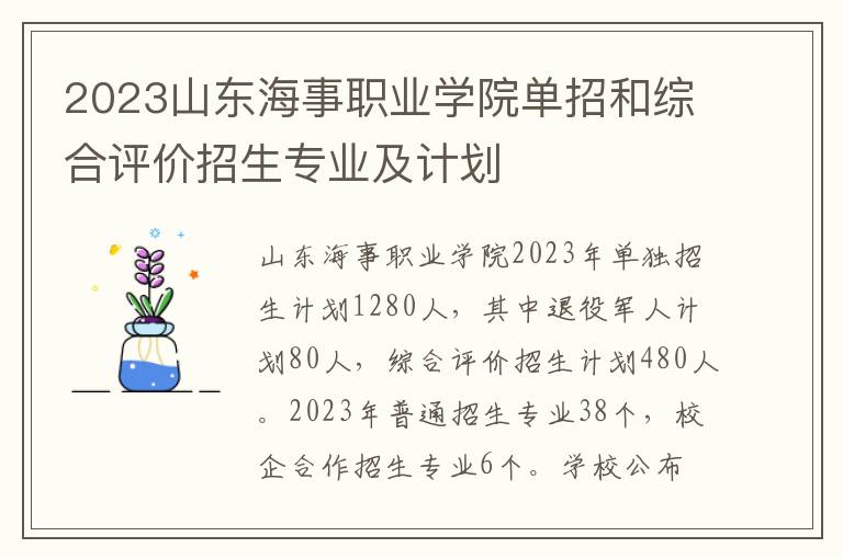 2023山东海事职业学院单招和综合评价招生专业及计划