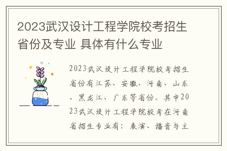 2023武汉设计工程学院校考招生省份及专业 具体有什么专业