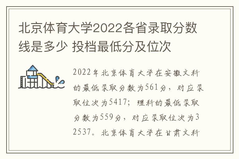 北京体育大学2022各省录取分数线是多少 投档最低分及位次