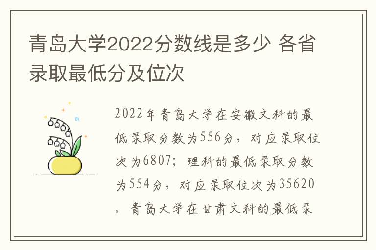 青岛大学2022分数线是多少 各省录取最低分及位次