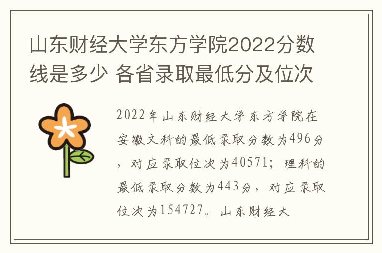 山东财经大学东方学院2022分数线是多少 各省录取最低分及位次