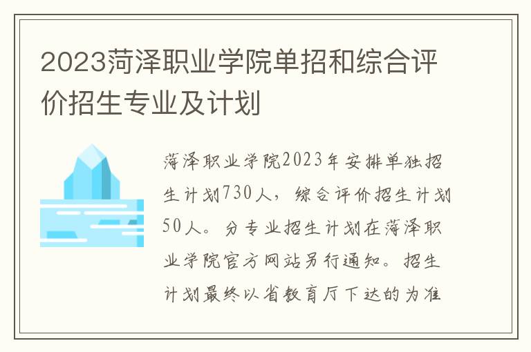 2023菏泽职业学院单招和综合评价招生专业及计划