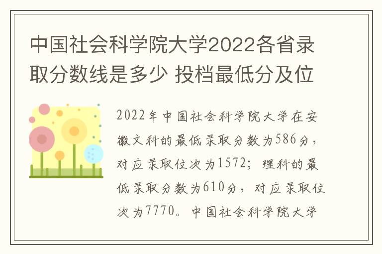 中国社会科学院大学2022各省录取分数线是多少 投档最低分及位次