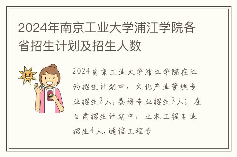 2024年南京工业大学浦江学院各省招生计划及招生人数