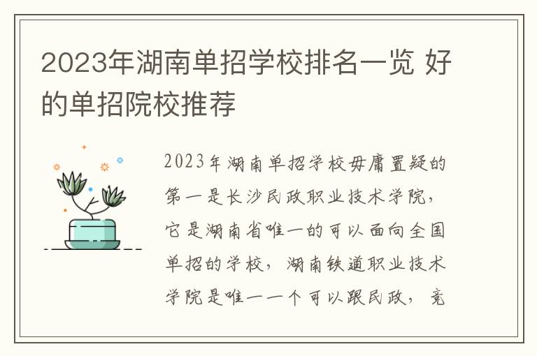 2023年湖南单招学校排名一览 好的单招院校推荐